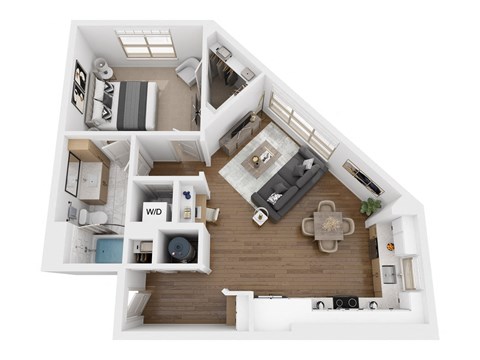 Floor plan for 1 bed, 1 bath, 774 sqft